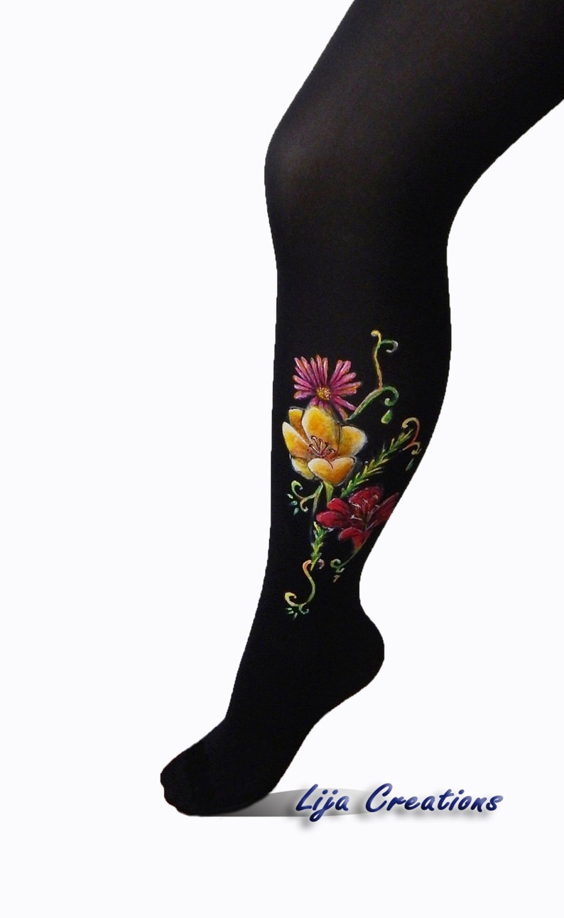 Flower Leggings, Colorful Leggings, Colorful Tghts, Flower Tights, Lily Flower, Wild Flower Leggings, Painted Leggings, Women's Tights image 2