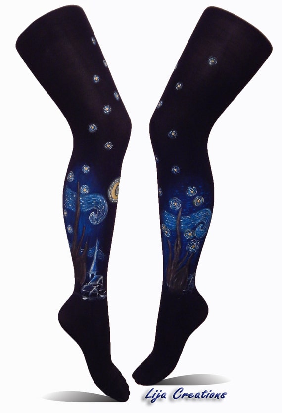 Starry Night Tights Van Gogh Painted Leggings Starry Sky