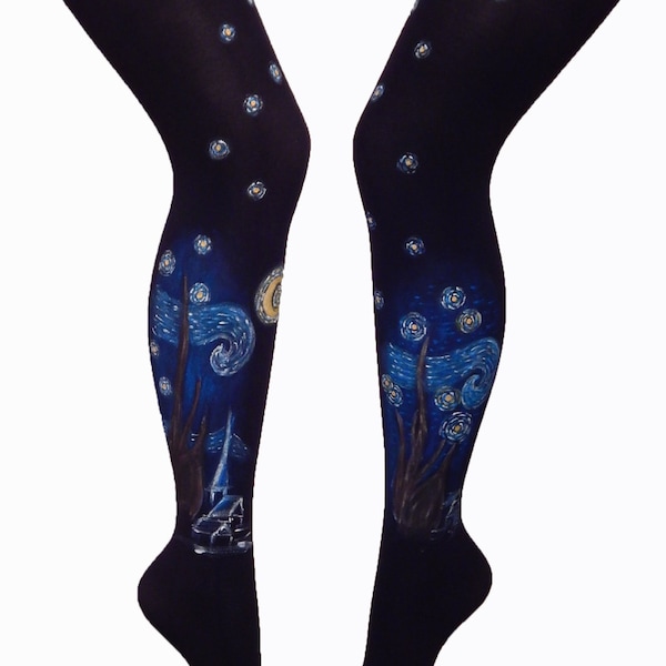 Starry Night Tights, Van Gogh Painted Leggings, Starry Sky Leggings, Colorful Tights, Famous Painting, Van Gogh Design, Art Fashion