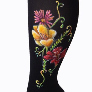 Flower Leggings, Colorful Leggings, Colorful Tghts, Flower Tights, Lily Flower, Wild Flower Leggings, Painted Leggings, Women's Tights image 3