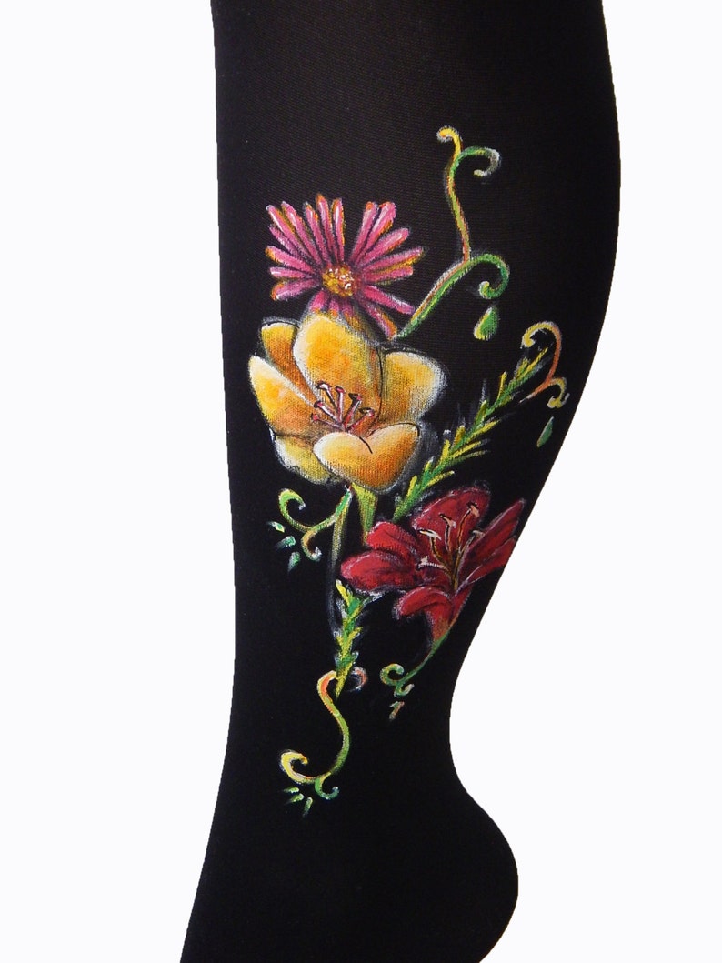 Flower Leggings, Colorful Leggings, Colorful Tghts, Flower Tights, Lily Flower, Wild Flower Leggings, Painted Leggings, Women's Tights image 3