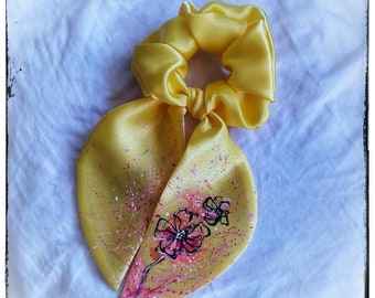 Satin Scrunchie, Satin Hair Tie, Satin Headband, Scrunchie Headband, Painted Headband, Hand Painted Scrunchie