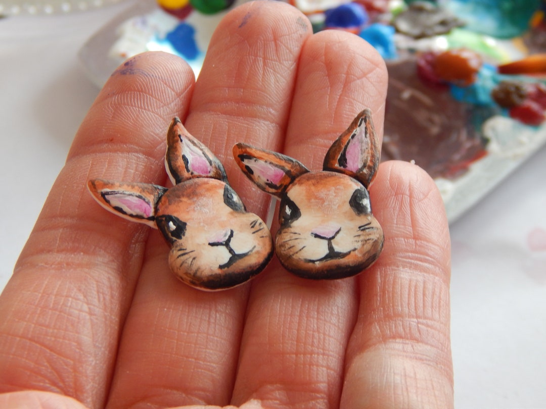 Rabbit Earring Bunny Earrings, Rabbit Lovers Jewellery, Stainless Steel Earrings, Fimo ...