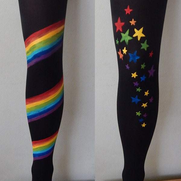 Leggings arc-en-ciel, étoiles colorées Leggins, collants de mode, leggings de mode, leggings peints modernes, leggings colorés