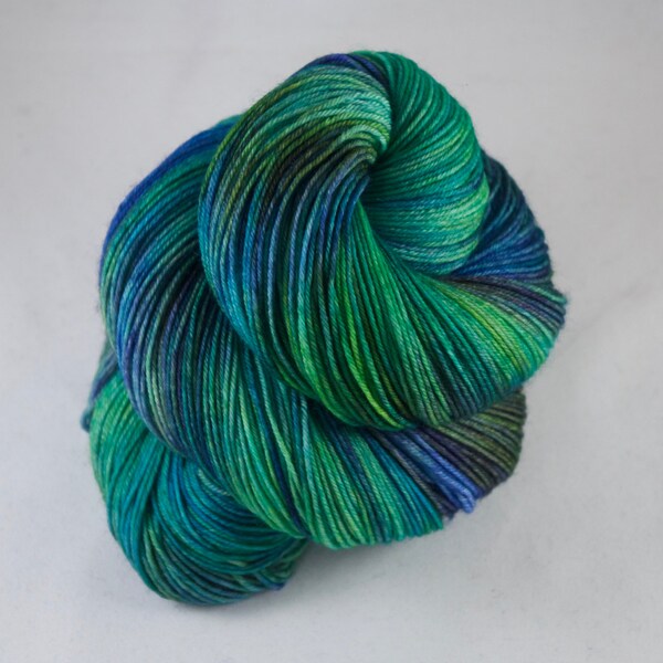 Fil de chaussette teint à la main, laine teint à la main, fil de chaussette varié, fil de chaussette en nylon, vert, bleu, turquoise