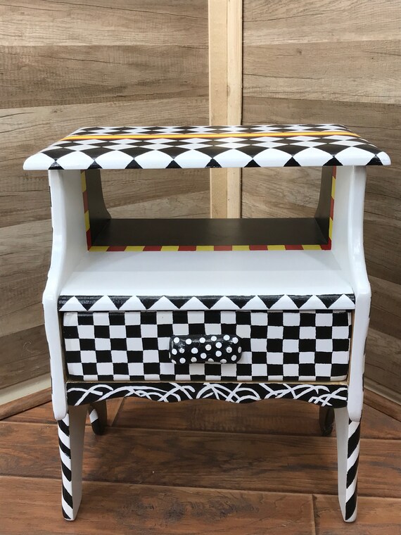Black and White End Table Knitting Table Whimsical End Etsy