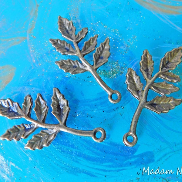 Leaf Charms 30x16 (10pc), Antique Bronze Tone Leaf Charms, Bronze Branch Pendant, Tree and Plants Theme Charms