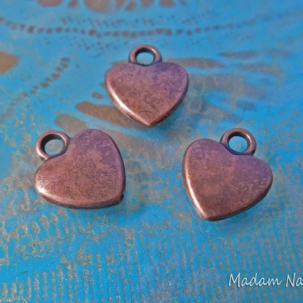 Copper Tone Heart Charms 12x10mm, Antique Copper Simple Heart Charm, Small Heart in Copper, Valentine's Day Heart Charms