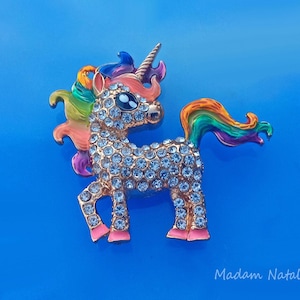 Unicorn Pin - Pendant, Rainbow Unicorn Brooch, Rhinestone Enamel Horse Pin in Rainbow Colors