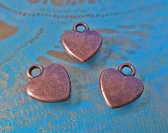 Copper Tone Heart Charms 12x10mm, Antique Copper Simple Heart Charm, Small Heart in Copper, Valentine's Day Heart Charms