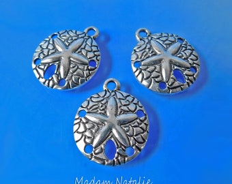 Starfish Dollar Sand Charms 20mm, Tibetan Silver Starfish Charms, Small Starfish Pendant, Marine Life Findings, Ocean Life Charms