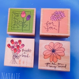 Vintage Flower Rubber Stamps - Kolette Hall Set of 4 - Card Making