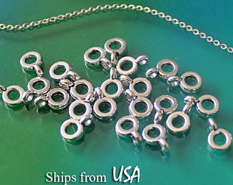WHOLESALE Silver Bails (60), Silver Tone Simple Ring Spacer Beads with Bail, Charm Holder Bail fits 3mm Cord, Silver Simple Bail, Ring Bail