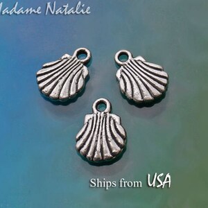 Seashell Charms 2-Sided 10x17mm (12), Tiny Seashell Charm, Tibetan Silver Small Seashells, Nautical Ocean Charms, Scallop Seashell Charms