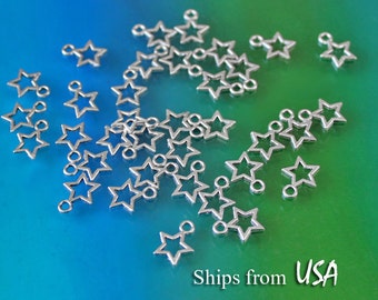 50/ 100 Small Star Charms Wholesale, Silver Tone Stars, Little Open Star Charms, Sky Theme Bracelet Charms, Open Design Star Charms