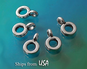 Small Silver Tone Bails (20), Simple Ring Spacer Beads with Bail, Charm Holder Bail fits 3mm Cord, Silver Simple Bail, Silver Ring Bail