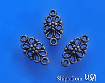 Antique Bronze Flower Filigree Connectors: Victorian Jewelry Links (10pc)