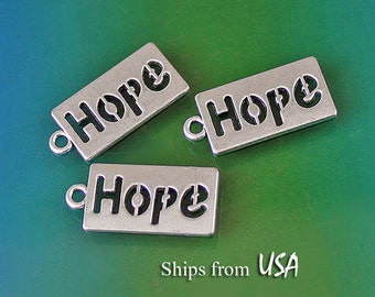 Silver Tone HOPE Word Charms - 10 pcs