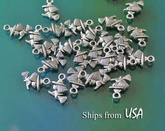 Witch Charms, Tibetan Silver Halloween Pendants (50 pcs)