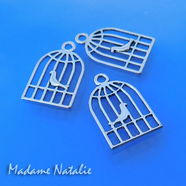 Bird Cage Charms 19x12mm (10), Tibetan Silver Bird in Cage Charms, Bird Cage Pendant, Silver Cage Charms