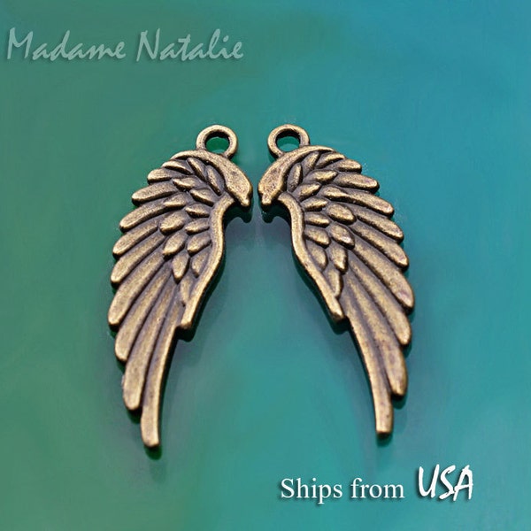 Angel Wing Charms (4), Antiqued Bronze Angel Wing Pendants,  Angel Wing Findings, Bronze Tone Wing Charms, Bracelet Angel Wing Charms