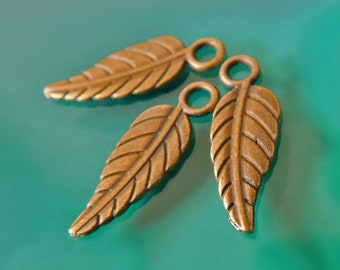 Leaf Charms 19x7 (12pc), Antique Bronze Tone Leaf Charms, Bronze Leaves, Small Leaf, Nature Charm Collection, Leaf Charm Bracelet