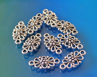 Flower Filigree Connectors (12 pc), Antique Silver Tone Links, Victorian Style Findings, Tibetan Silver Filigree Connector, Jewelry Links