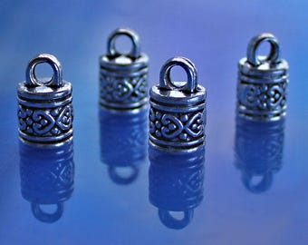 End Caps 16x10mm (10 pc), Tibetan Silver End Caps 6.5mm Stopper for Leather Cord, Leather Findings, Cord Bracelet End Cap, Tassel Caps