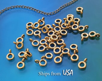WHOLESALE Small Gold Bails (50/100pc), Gold Tone Simple Ring Spacer Beads with Bail, Charm Holder Bail fits 3mm Cord, Simple Bail, Gold Ring