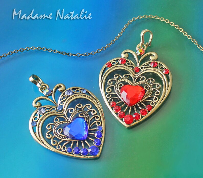 Red Rhinestone Gold Heart Pendant Red 