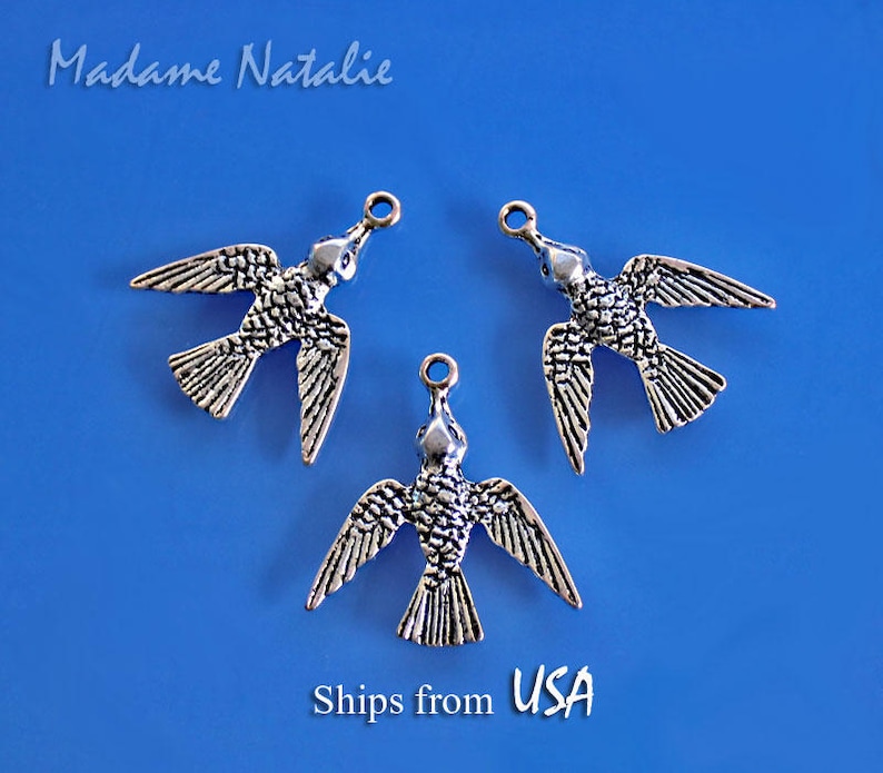Pack of 10 Antique Silver Bird Charm Swallow 18mm x 14mm