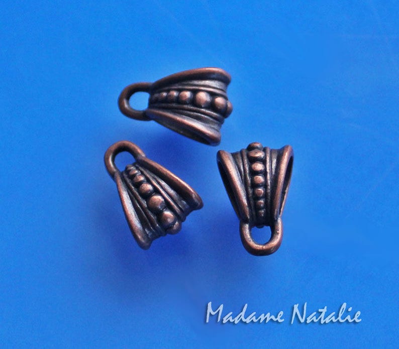 Charm Holder Bail with Hole for Cord 8x5mm Antique Copper Dotted Bail Copper Tone Bead Bail for Hanging Pendants 6 Pendant Bails
