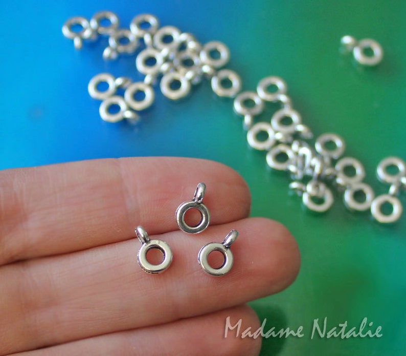 Small Silver Tone Bails 20, Simple Ring Spacer Beads with Bail, Charm Holder Bail fits 3mm Cord, Silver Simple Bail, Silver Ring Bail image 3