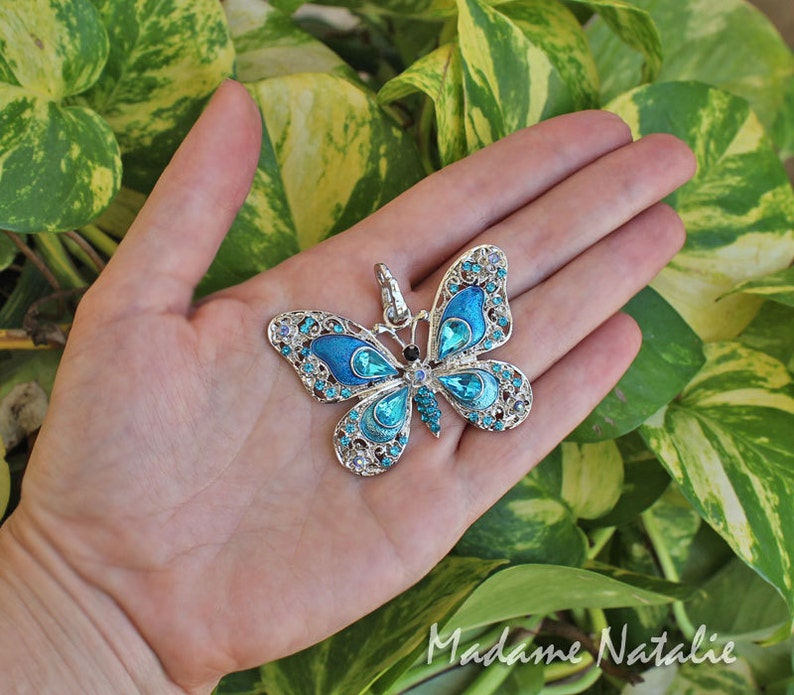 Blue Butterfly Pendant Blue Rhinestone Butterfly Pendant Sky Etsy