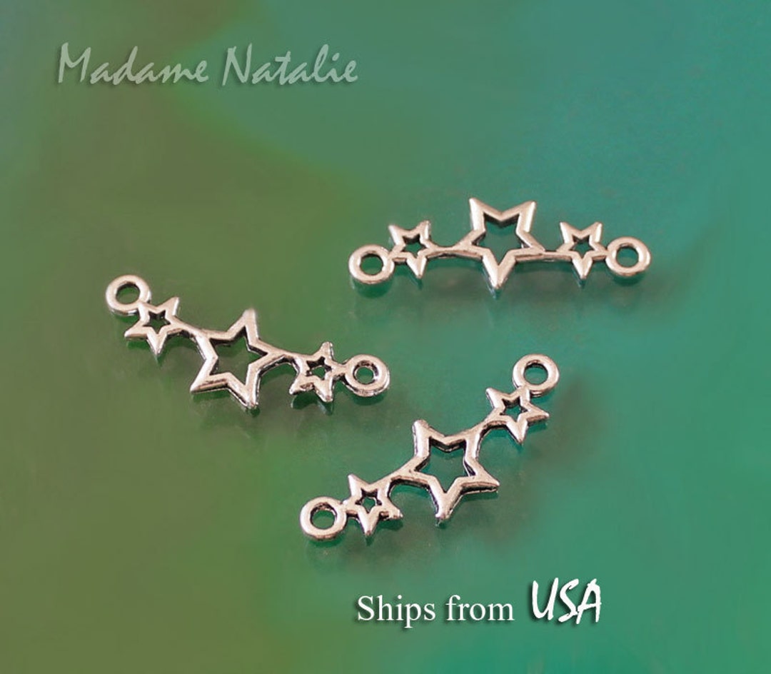 8 Star connector charms antique silver tone S135 8 Star connector charms antique silver tone S135