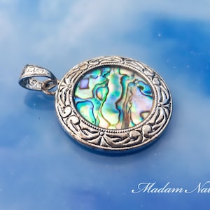 Art Deco Abalone Pendant: Tibetan Silver Frame, Natural Shell (40mm)