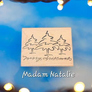VINTAGE 3 CHRISTMAS TREE &quot;Merry Christmas&quot; Rubber Mounted Stamp, Holiday Stamp, Artistic Christmas Trees for Christmas Cards and Crafts