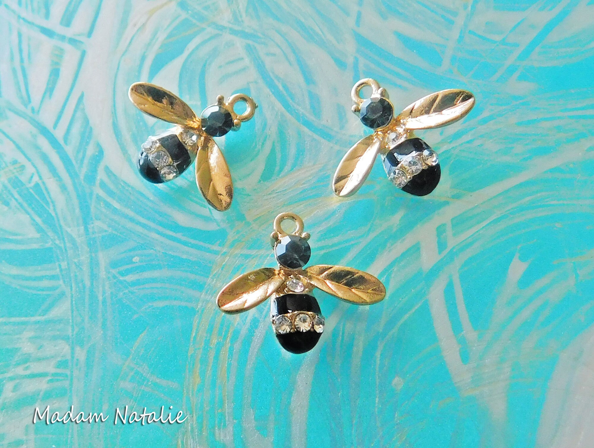 Bee Charms 17x15mm 5pc Gold Tone Bee Charms Black Gold Etsy