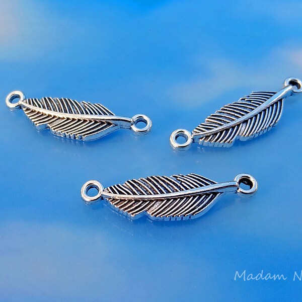 Feather Connector 38x10mm (10pc), Silver Tone Feather Bracelet Connector, Long Bracelet Connector, Charms Connectors for Bracelet