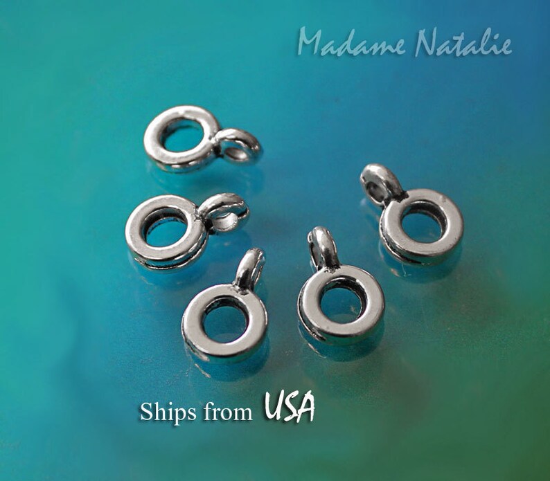 WHOLESALE Small Silver Bails 50/100pc, Silver Tone Simple Ring Spacer Beads with Bail, Charm Holder Bail fits 3mm Cord, Silver Simple Bail image 2