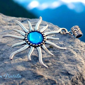 Blue Sun Pendant, Sun Blue Rhinestone Pendant with Bail, Blue Sun Jewelry, Sky Blue Pendant, Sun Pendant, Celestial Pendant