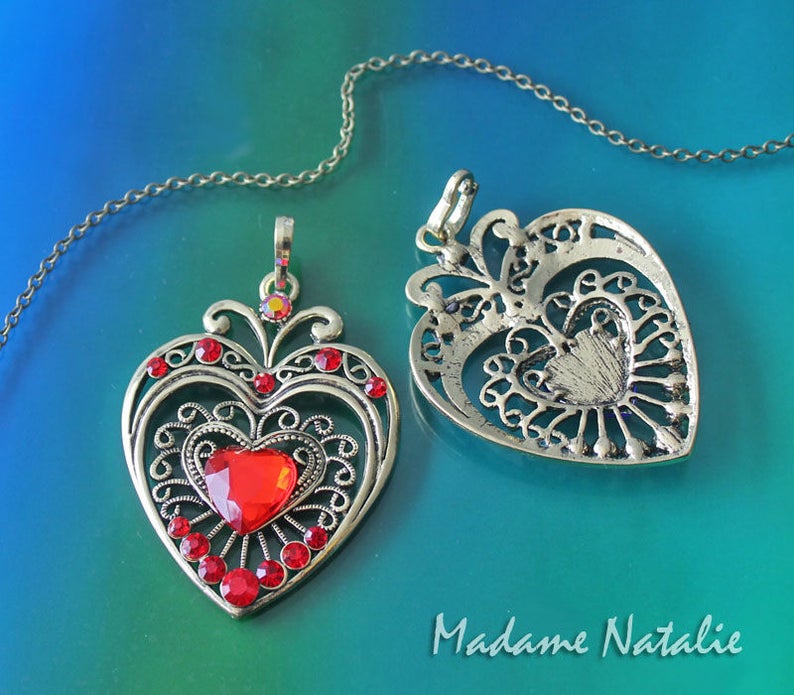 Red Rhinestone Gold Heart Pendant Red 