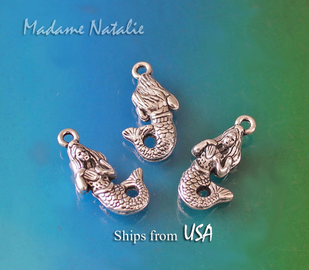 Mermaid Charms 6 Antique Silver Mermaid's Back Charms Etsy