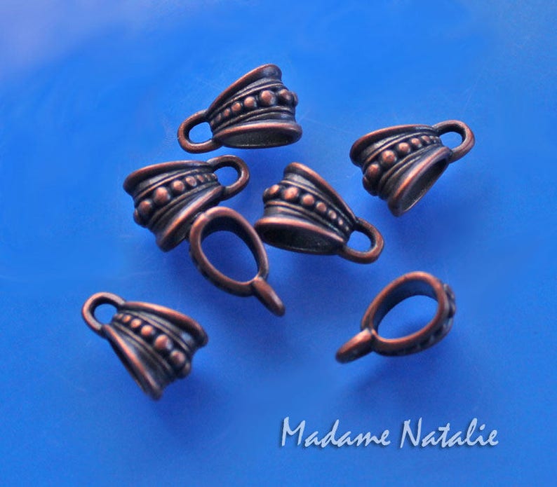 Charm Holder Bail with Hole for Cord 8x5mm Antique Copper Dotted Bail Copper Tone Bead Bail for Hanging Pendants 6 Pendant Bails