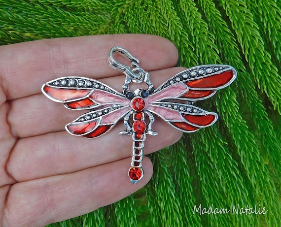 Red Dragonfly Pendant Red Rhinestone and Enamel Dragonfly Pendant