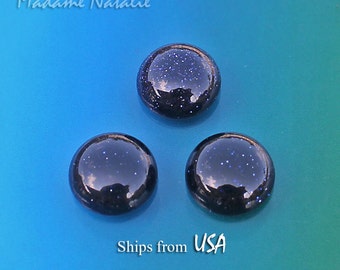 Blue Goldstone Cabochons 12mm 20mm (3 pc), Round Dark Blue Sandstone Cabochons, Very Dark Blue Cabochons Man Made, Goldstone Round Cabochons