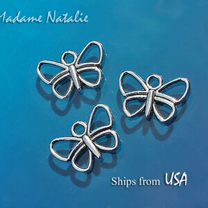 Butterfly Charms (10), Tibetan Silver Outline Butterfly Charms, Small Butterfly Pendant, Insect Jewelry Findings, Butterfly Bracelet Charms