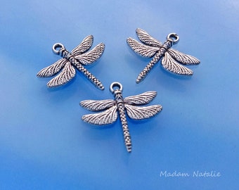 Dragonfly Charms 17x18mm (10pc), Tibetan Silver Dragonfly with Ornate Design, Small Dragonfly Pendant