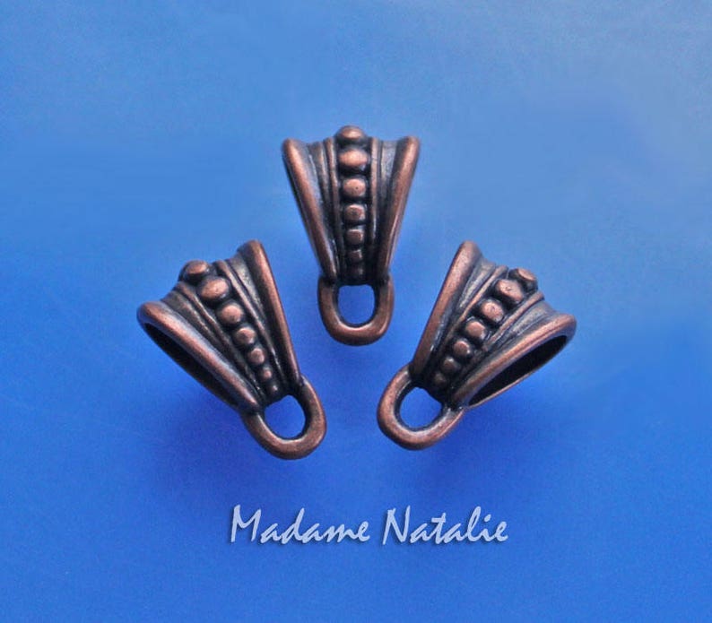 Charm Holder Bail with Hole for Cord 8x5mm Antique Copper Dotted Bail Copper Tone Bead Bail for Hanging Pendants 6 Pendant Bails