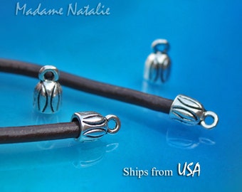 Silver Tone End Caps 3mm (10), Bead Stopper Fit 3mm Leather Cord Bracelet Necklace, Leather Findings, Silver End Caps for Leather Jewelry